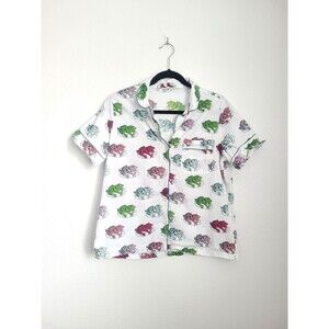 Print Fresh Anthropologie Women's Frog Print Short Sleeve Pajama Top Size S